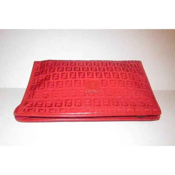 Fendi Smalll F Logo Make Up Red Zucchino Print Canvas And Leather Clutch - Picture 10 of 11